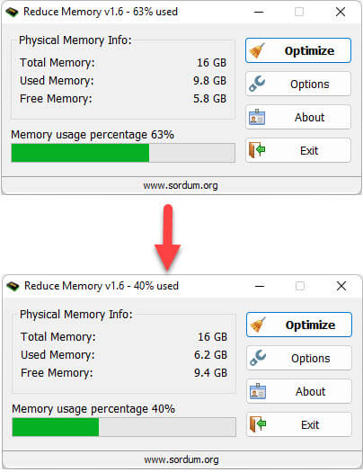 Reduce Memory xóa ram máy tính